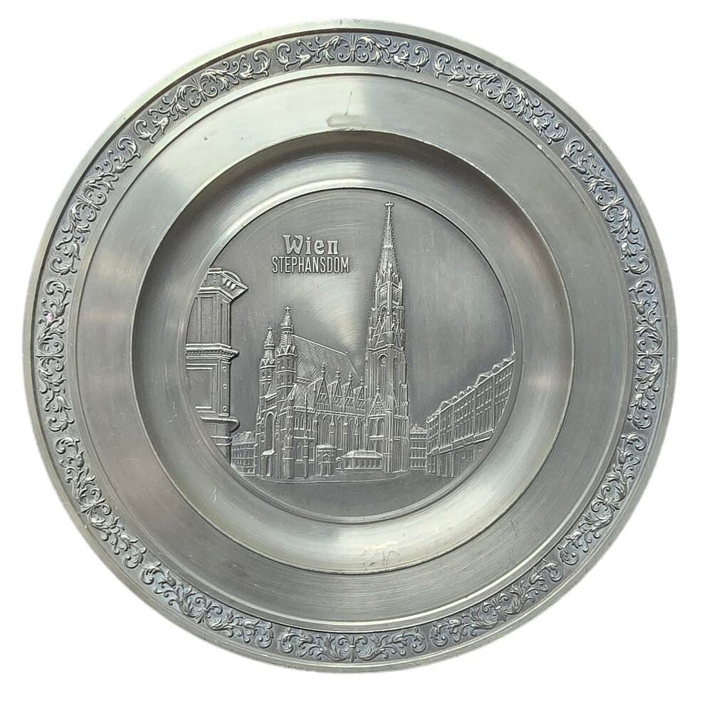 Vintage Engraved Roelan De Bilt Holland St Stephen's Cathedral Pewter Plate